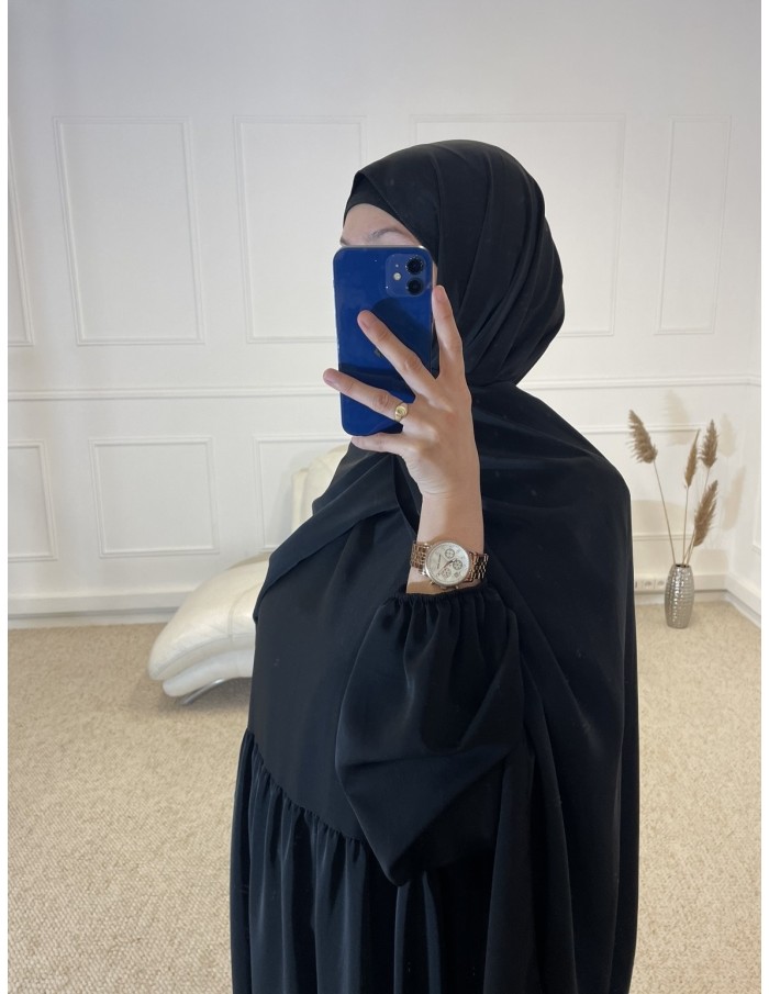 ABAYA PLISSÉ AVEC VOILE INTÉGRÉ FEMME NOIR - MASTOUR
