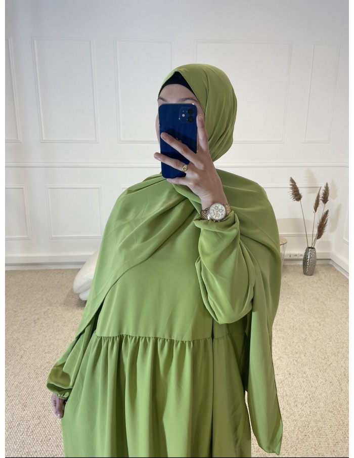 ABAYA PLISSÉ AVEC VOILE INTÉGRÉ FEMME VERT - MASTOUR