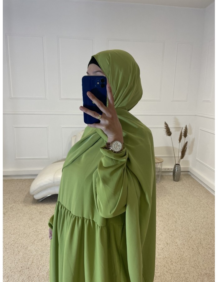 ABAYA PLISSÉ AVEC VOILE INTÉGRÉ FEMME VERT - MASTOUR