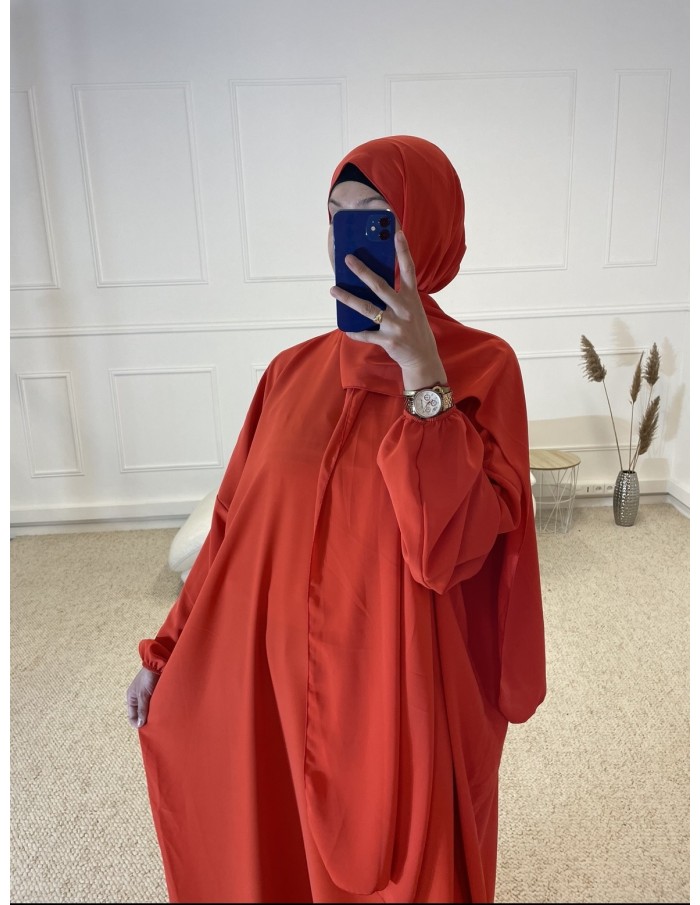 ABAYA AVEC VOILE INTÉGRÉ FEMME ROSE ROUGE - MASTOUR
