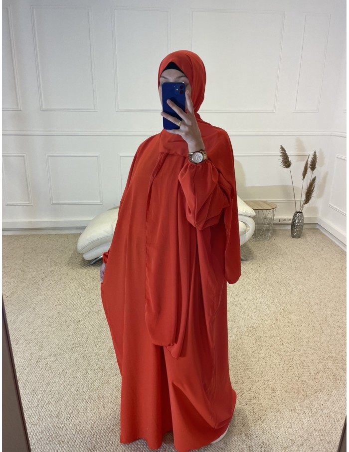 ABAYA AVEC VOILE INTÉGRÉ FEMME ROSE ROUGE - MASTOUR