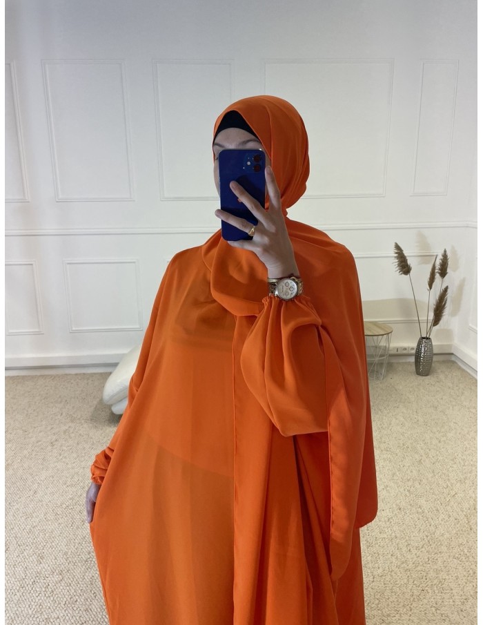 ABAYA AVEC VOILE INTÉGRÉ FEMME ROSE ORANGE - MASTOUR