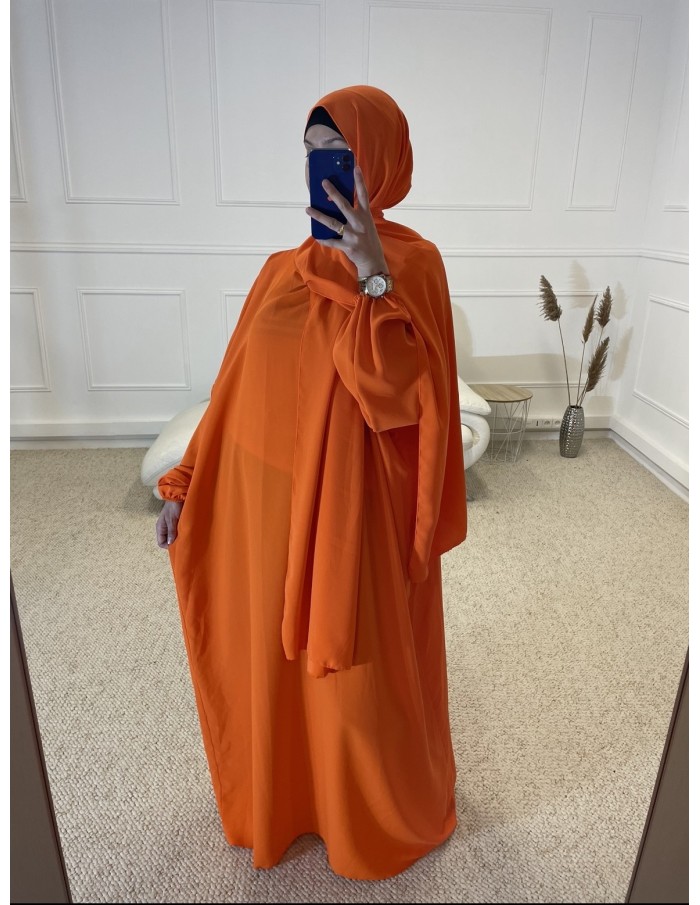 ABAYA AVEC VOILE INTÉGRÉ FEMME ROSE ORANGE - MASTOUR