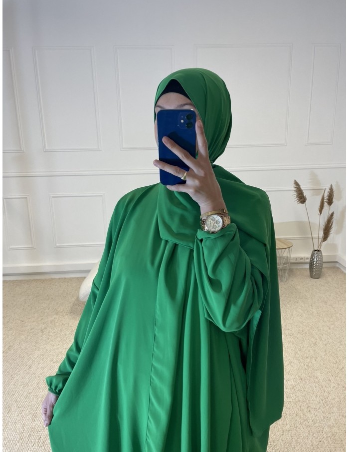 ABAYA AVEC VOILE INTÉGRÉ FEMME ROSE VERT CLAIR - MASTOUR