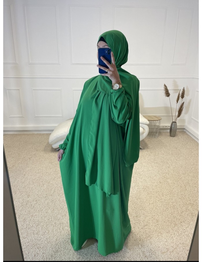 ABAYA AVEC VOILE INTÉGRÉ FEMME ROSE VERT CLAIR - MASTOUR
