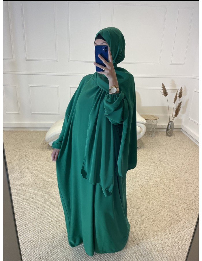 ABAYA AVEC VOILE INTÉGRÉ FEMME VERT FONCÉ - MASTOUR