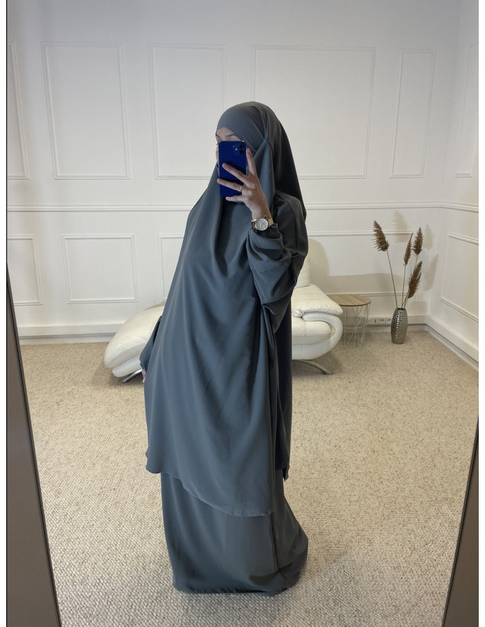 ENSEMBLE 2 PIÈCES JILBEB+JUPE FEMME GRIS - MASTOUR