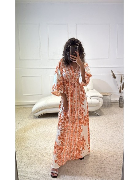 ROBE FLEURI CINTRÉ A LA TAILLE ORANGE - FEMME - FEMME