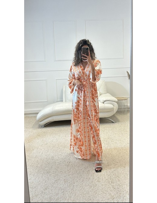 ROBE FLEURI CINTRÉ A LA TAILLE ORANGE - FEMME - FEMME 2