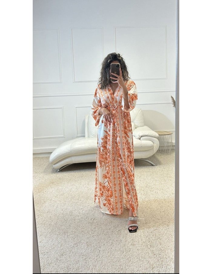 ROBE FLEURI CINTRÉ A LA TAILLE ORANGE - FEMME - FEMME