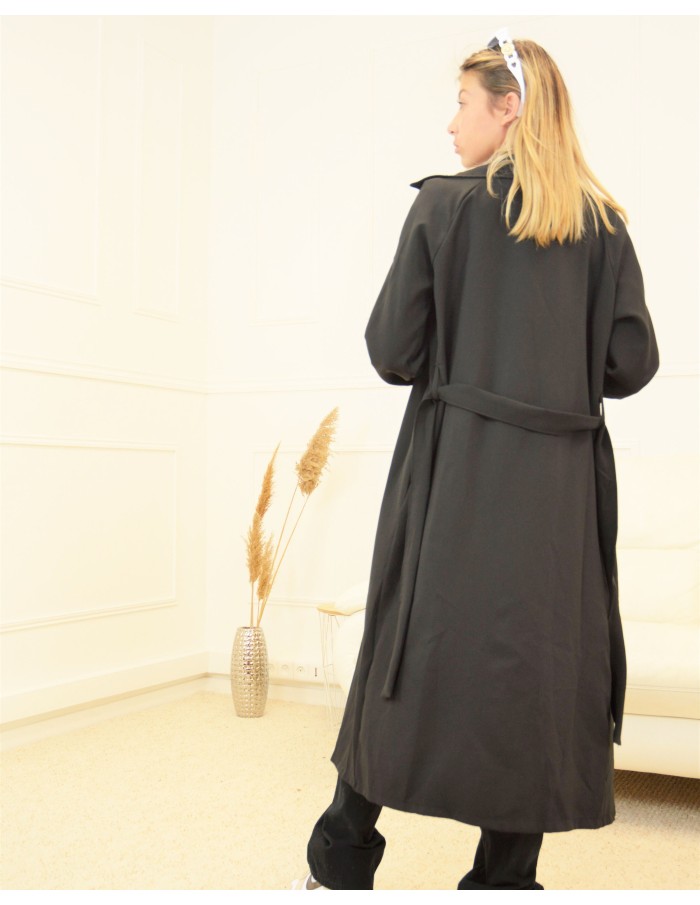 manteau Trench LONG noir - femme - taille unis - Accueil