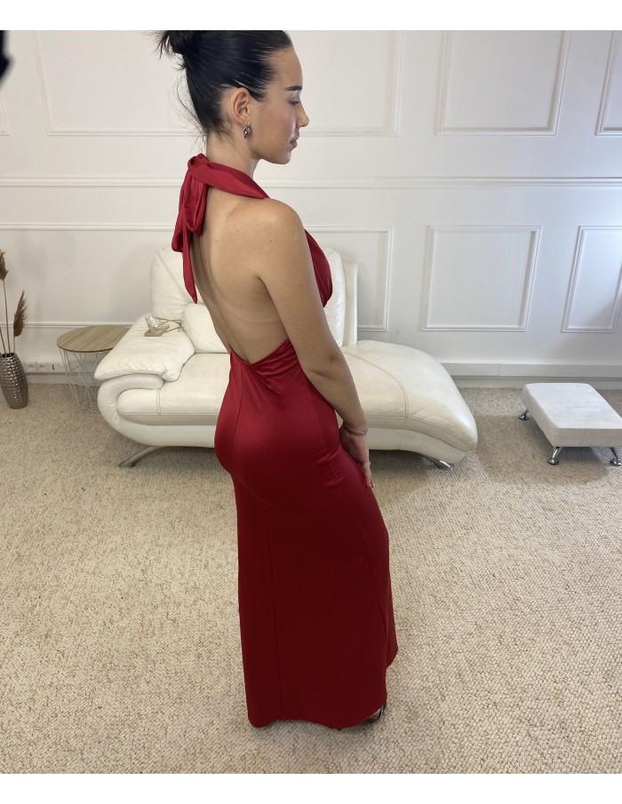 Robe longue moulante à dos nu rouge - femme - taille unique - Accueil