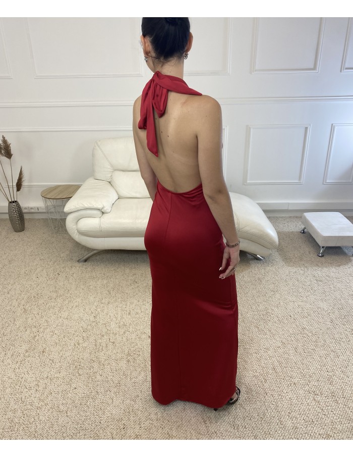 Robe longue moulante à dos nu rouge - femme - taille unique - Accueil