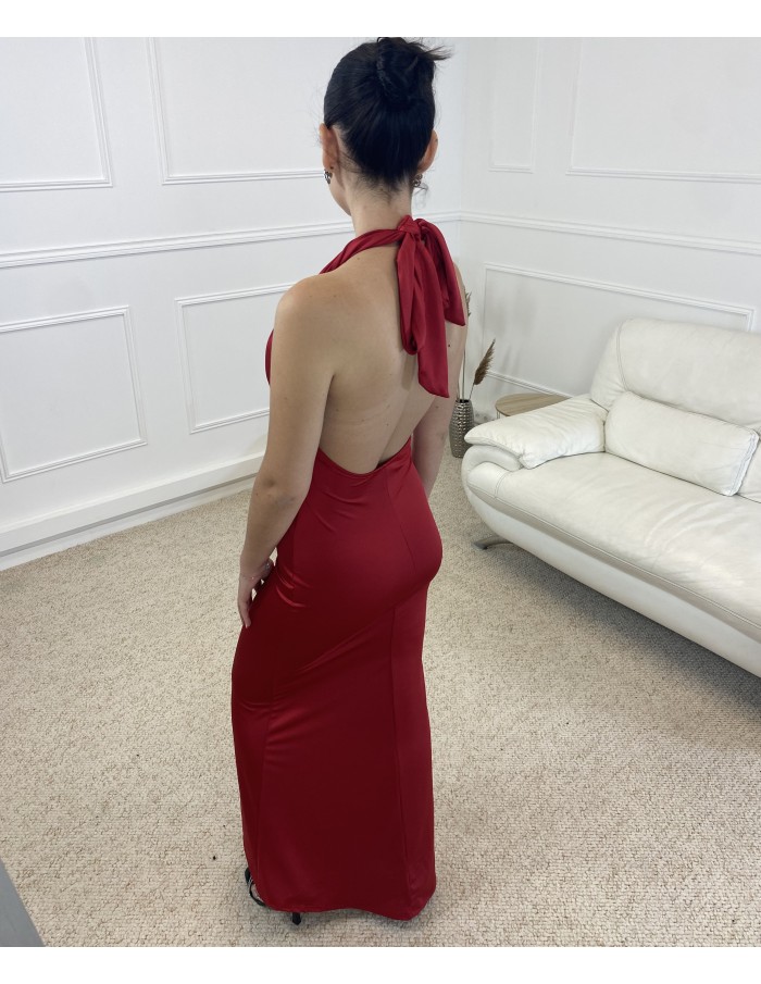 Robe longue moulante à dos nu rouge - femme - taille unique - Accueil