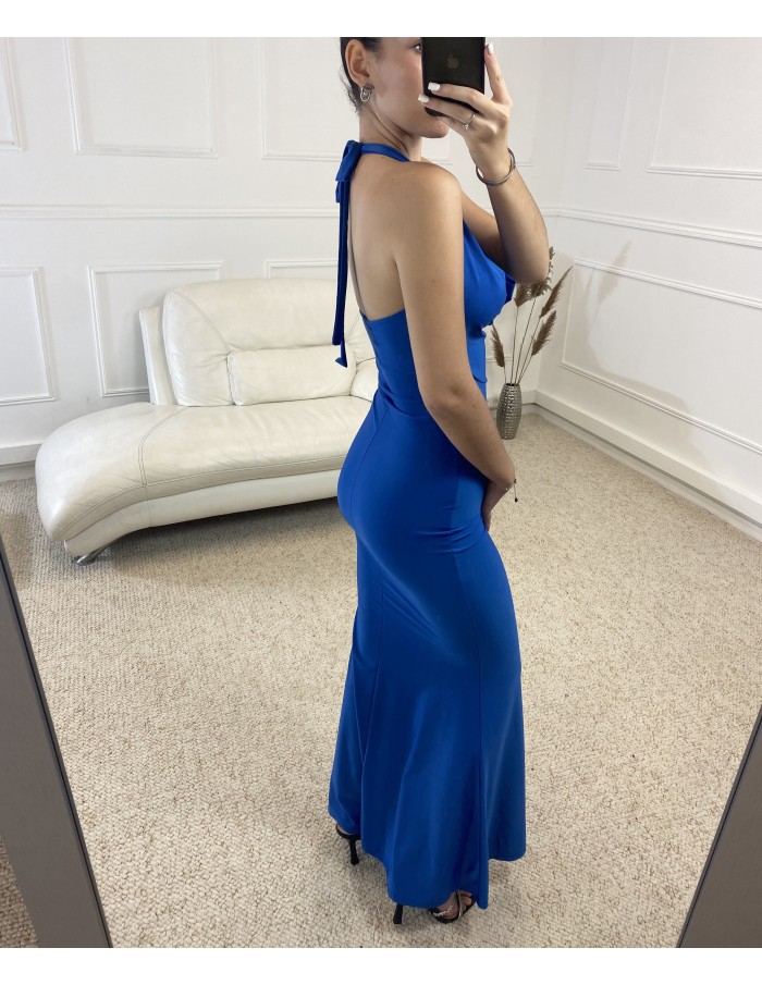 Robe longue moulante dos nu bleu - femme - taille unique - Accueil