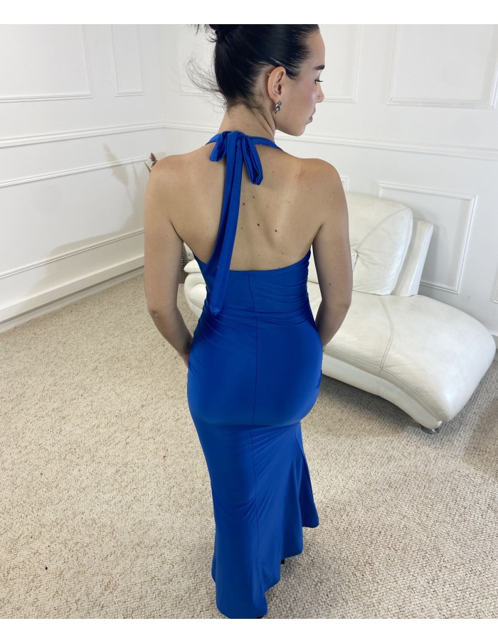 Robe longue moulante dos nu bleu - femme - taille unique - Accueil