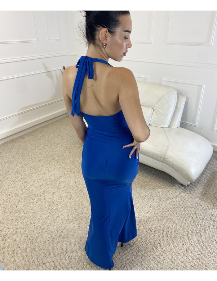 Robe longue moulante dos nu bleu - femme - taille unique - Accueil