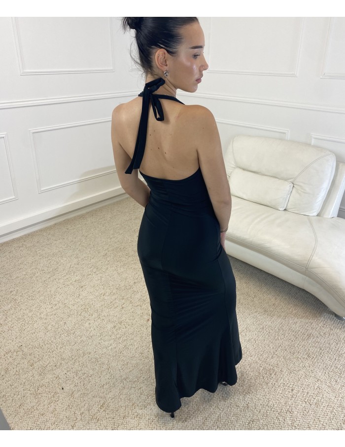 Robe longue moulante à dos nu noire - femme - taille unique - Accueil
