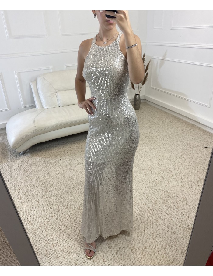 Robe longue moulante Sequin argent - femme - taille unique - Accueil