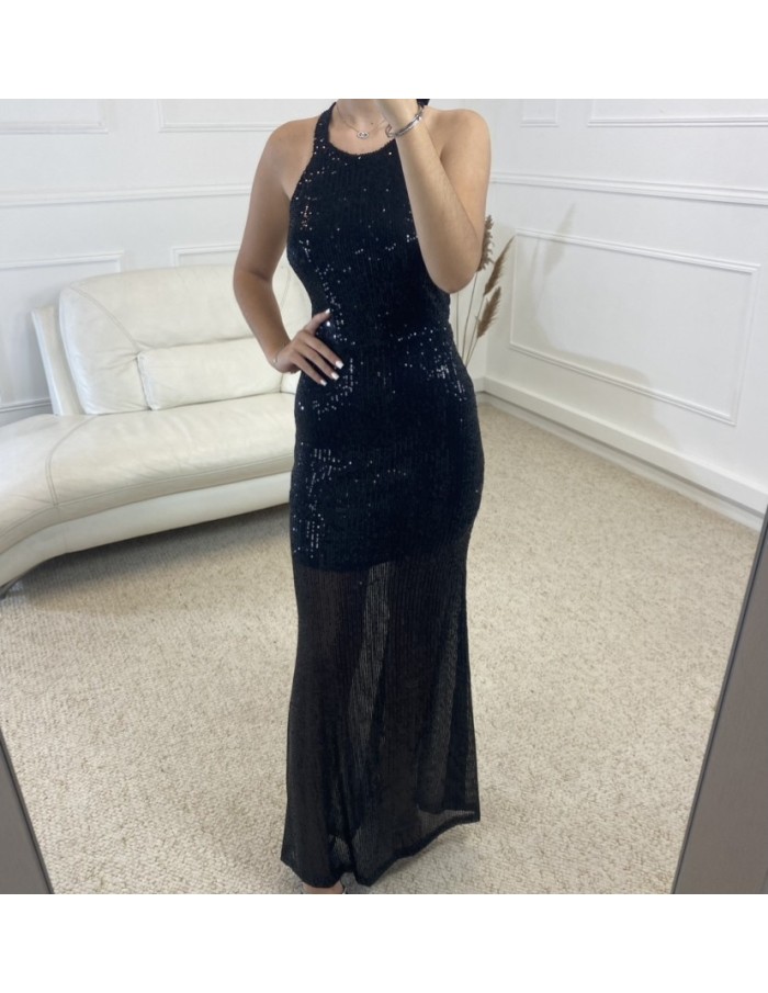 Robe longue noire en sequin NINA- FEMME - Accueil