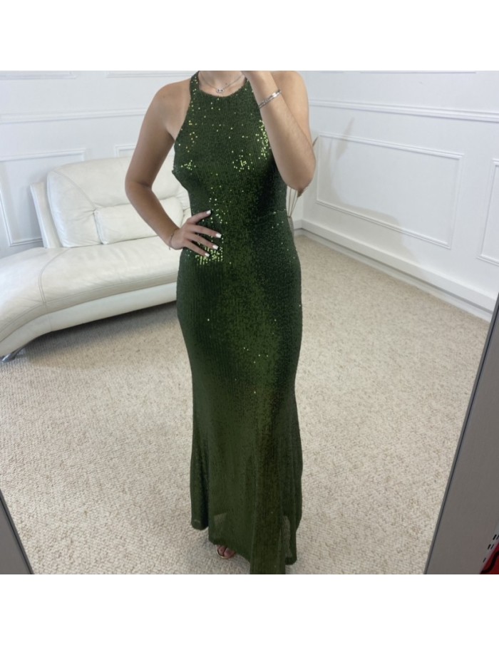 Robe longue VERTE en sequins col haut - FEMME - TAILLE UNIQUE - Accueil