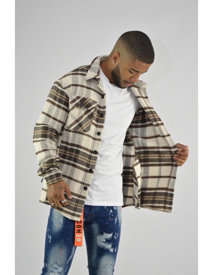 VESTE CHEMISE À CARREAU BEIGE - HOMME - Accueil