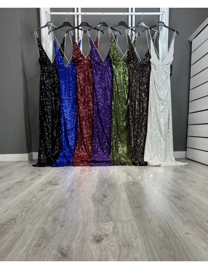 Robe longue VERTE en sequins col haut - FEMME - TAILLE UNIQUE - Accueil