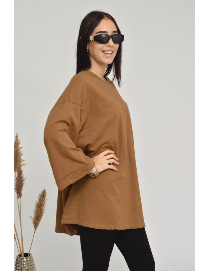 TOP MANCHE ÉVASÉE-camel-FEMME - Accueil