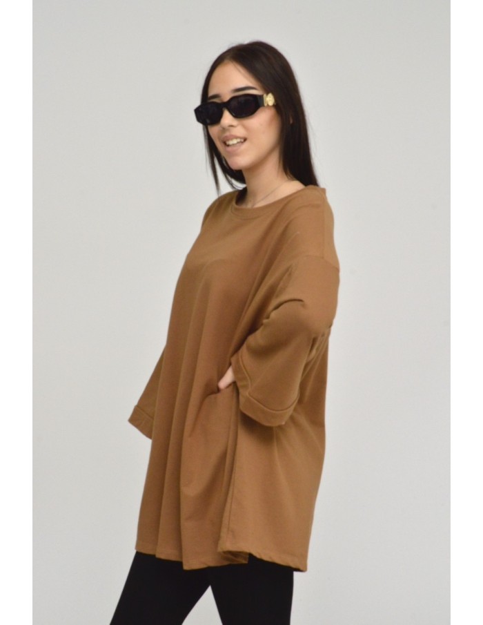 TOP MANCHE ÉVASÉE-camel-FEMME - Accueil