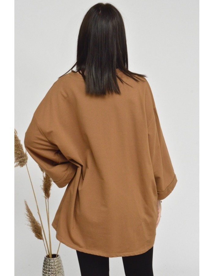 TOP MANCHE ÉVASÉE-camel-FEMME - Accueil