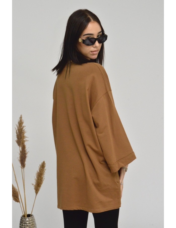 TOP MANCHE ÉVASÉE-camel-FEMME - Accueil