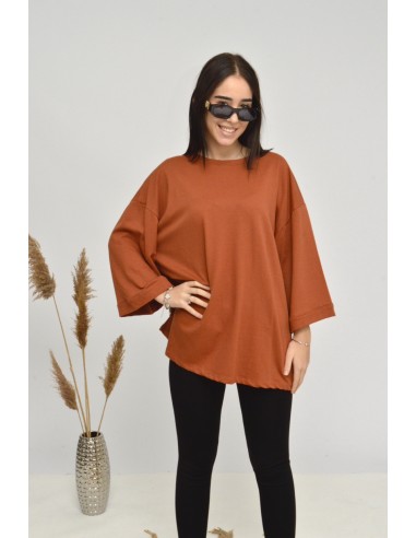 TOP MANCHE ÉVASÉE-ROUILLE-FEMME