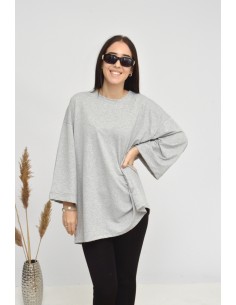 TOP MANCHE ÉVASÉE-GRIS-FEMME
