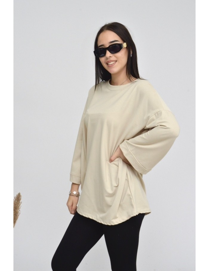 TOP MANCHE ÉVASÉE-CREME-FEMME - Accueil