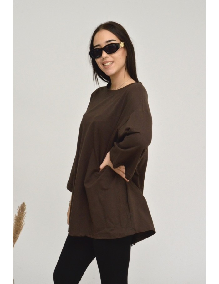 TOP MANCHE ÉVASÉE-MARRON-FEMME - Accueil