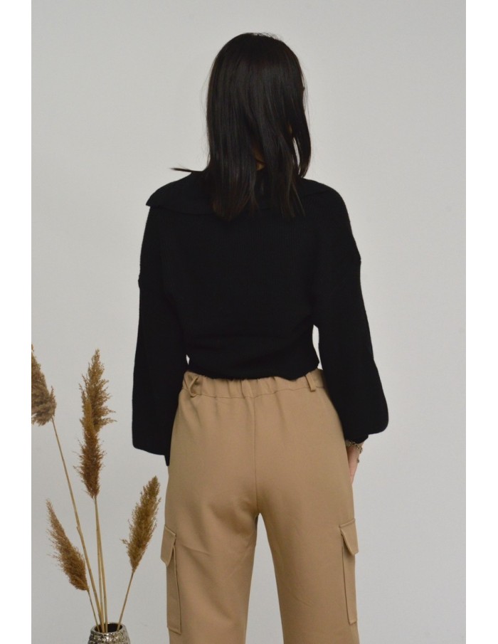 PULL COL V COURT - NOIR- FEMME - Accueil