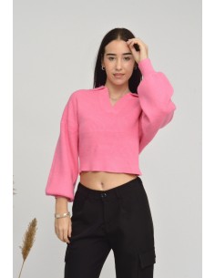 PULL COL V COURT - ROSE- FEMME