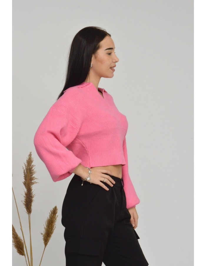 PULL COL V COURT - ROSE- FEMME - Accueil