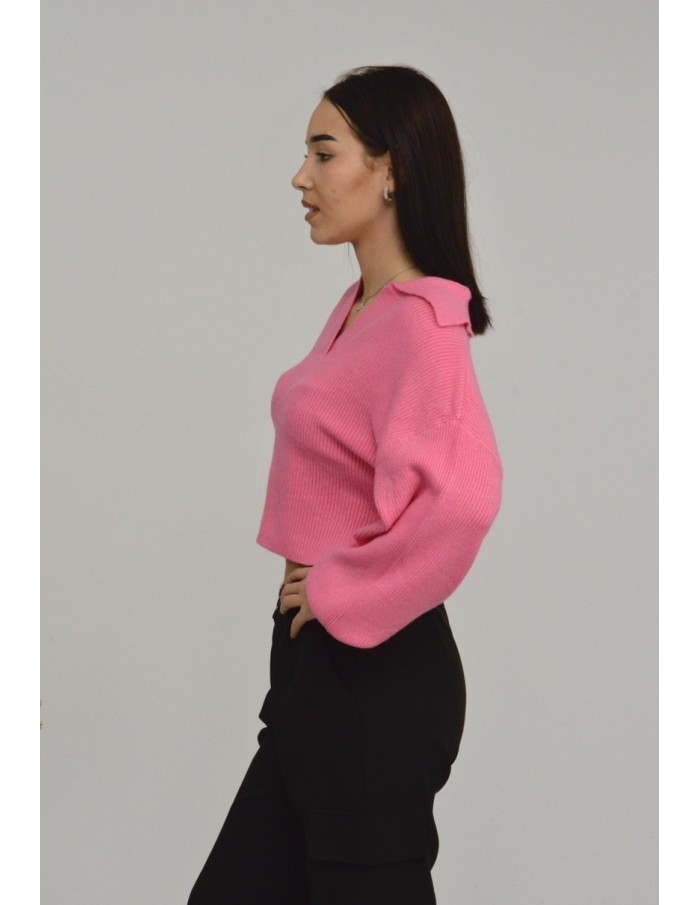 PULL COL V COURT - ROSE- FEMME - Accueil