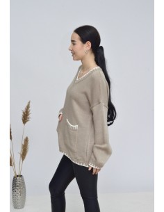 PULL COL V -taupe -FEMME 2