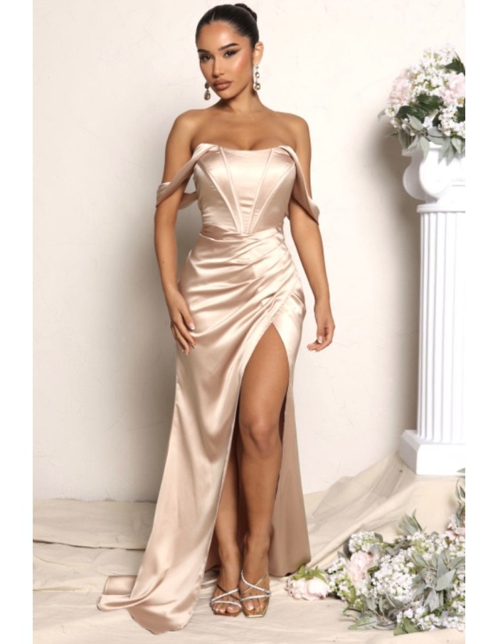 robe-a-fente-soiree-BEIGE -femme - Accueil