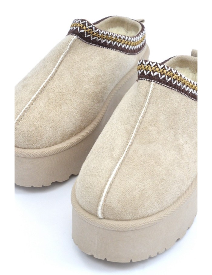 Bottines chaussons en velours compensés beige - femme - 36 à 41 - Accueil
