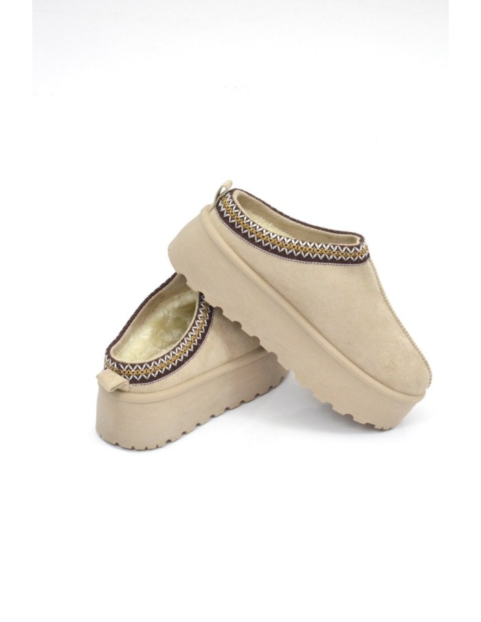 Bottines chaussons en velours compensés beige - femme - 36 à 41 - Accueil