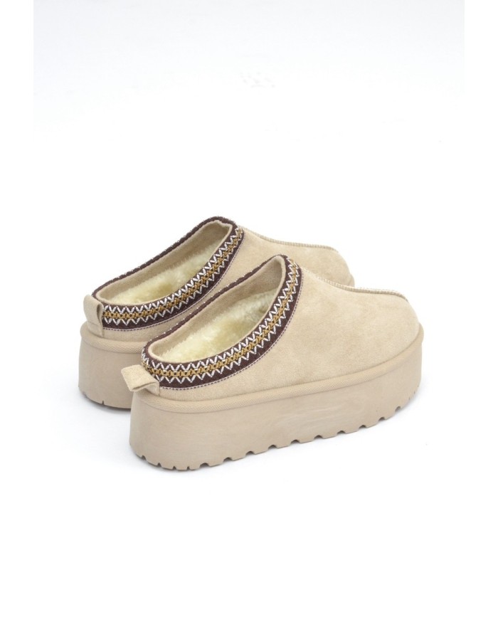 Bottines chaussons en velours compensés beige - femme - 36 à 41 - Accueil