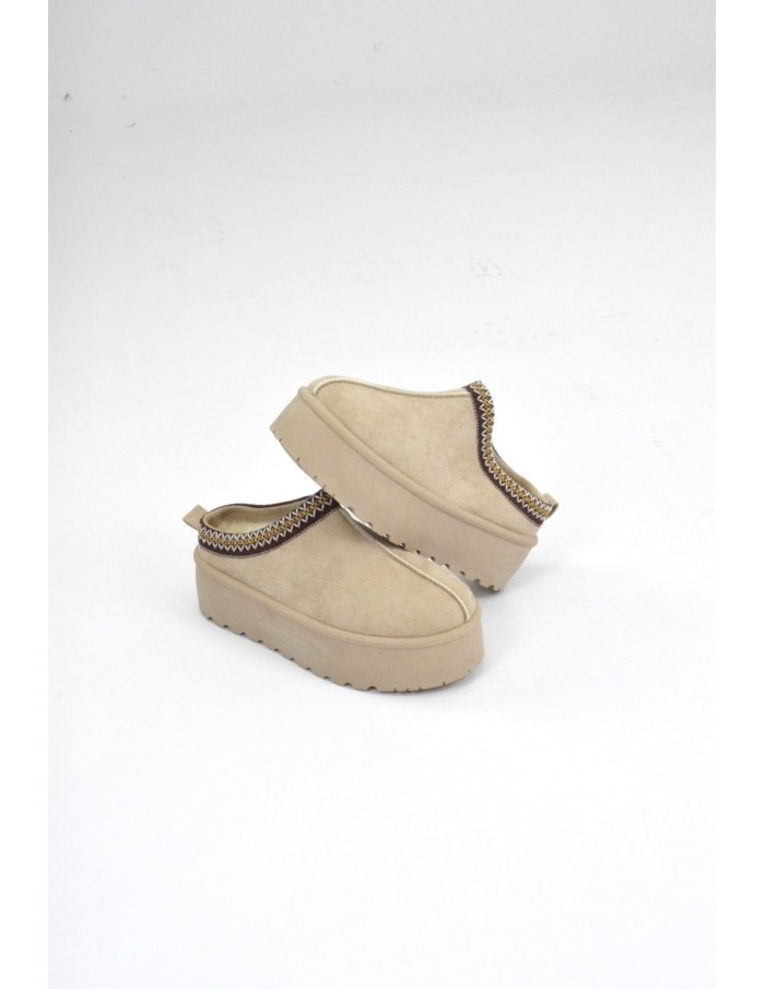 Bottines chaussons en velours compensés beige - femme - 36 à 41 - Accueil