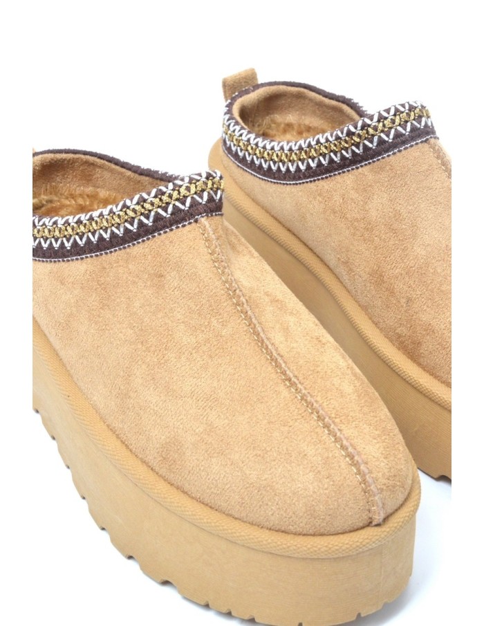 Bottines chaussons en velours compensés camel - femme - 36 à 41 - Accueil