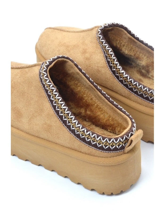 Bottines chaussons en velours compensés camel - femme - 36 à 41 - Accueil