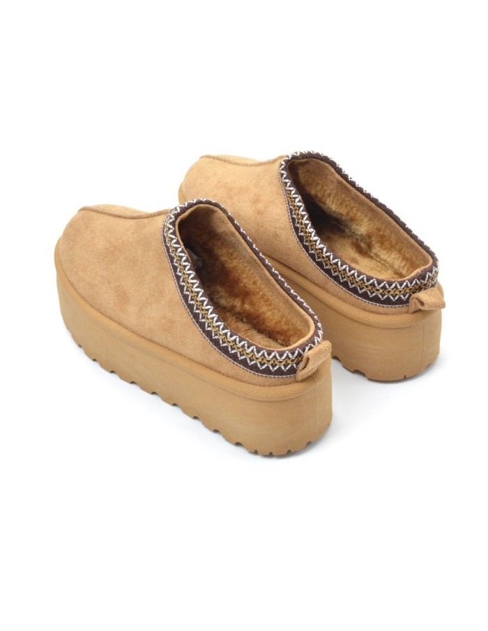 Bottines chaussons en velours compensés camel - femme - 36 à 41 - Accueil