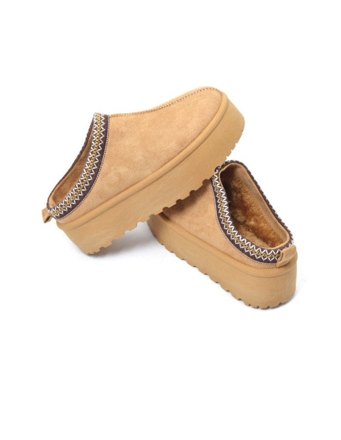 Bottines chaussons en velours compensés camel - femme - 36 à 41 - Accueil
