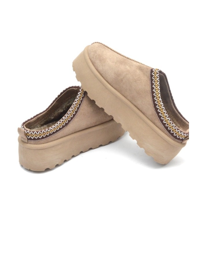 Bottines chaussons en velours compensés taupe - femme - 36 à 41 - Accueil